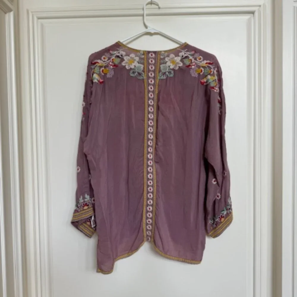 Johnny Was Floral Embroidered Blouse Adjustable Sleeves - Picture 2 of 2